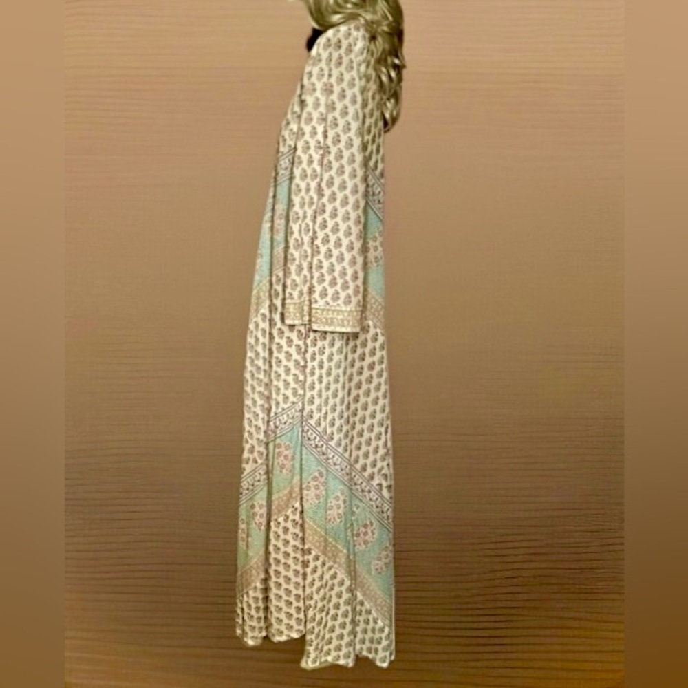 𝗦𝗢𝗟𝗗 SIMRANE Paris ‘Kate Dress’ Elegant Blockprint 100% Cotton Maxi Dress - Picture 13 of 14